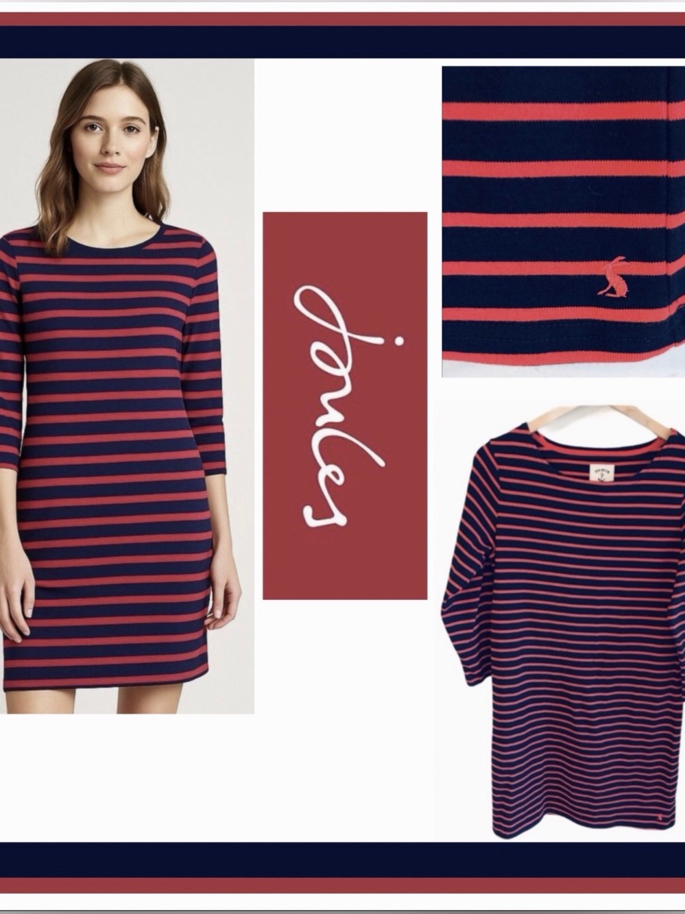 NWT Joules Navy and Coral Striped Boatneck Mini Dress Size 12